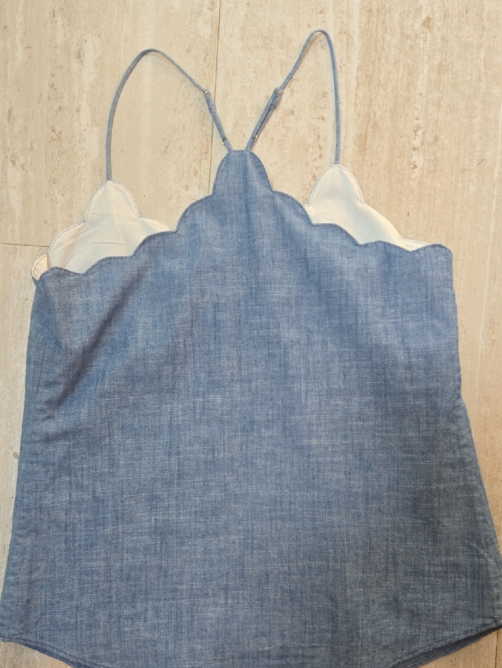 New J. Crew Re-Imagined Blue Denim 100% Cotton Scalloped Tank Blouse - Picture 6 of 8